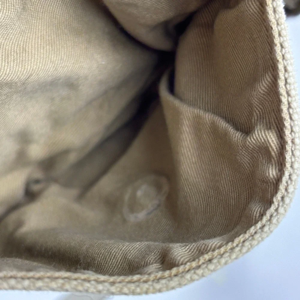 VTG L.L. Bean Canvas Crossbody Bag Small‎ Tan Brown Leather Trim Messenger 6x6in